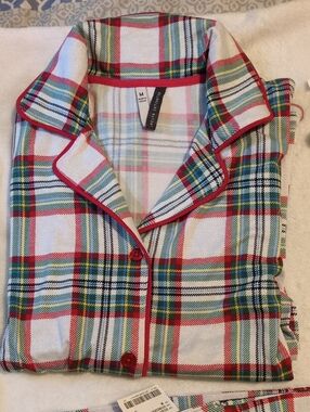 Jaclyn Intimates Plaid Pajama Set White & Red Medium NWT